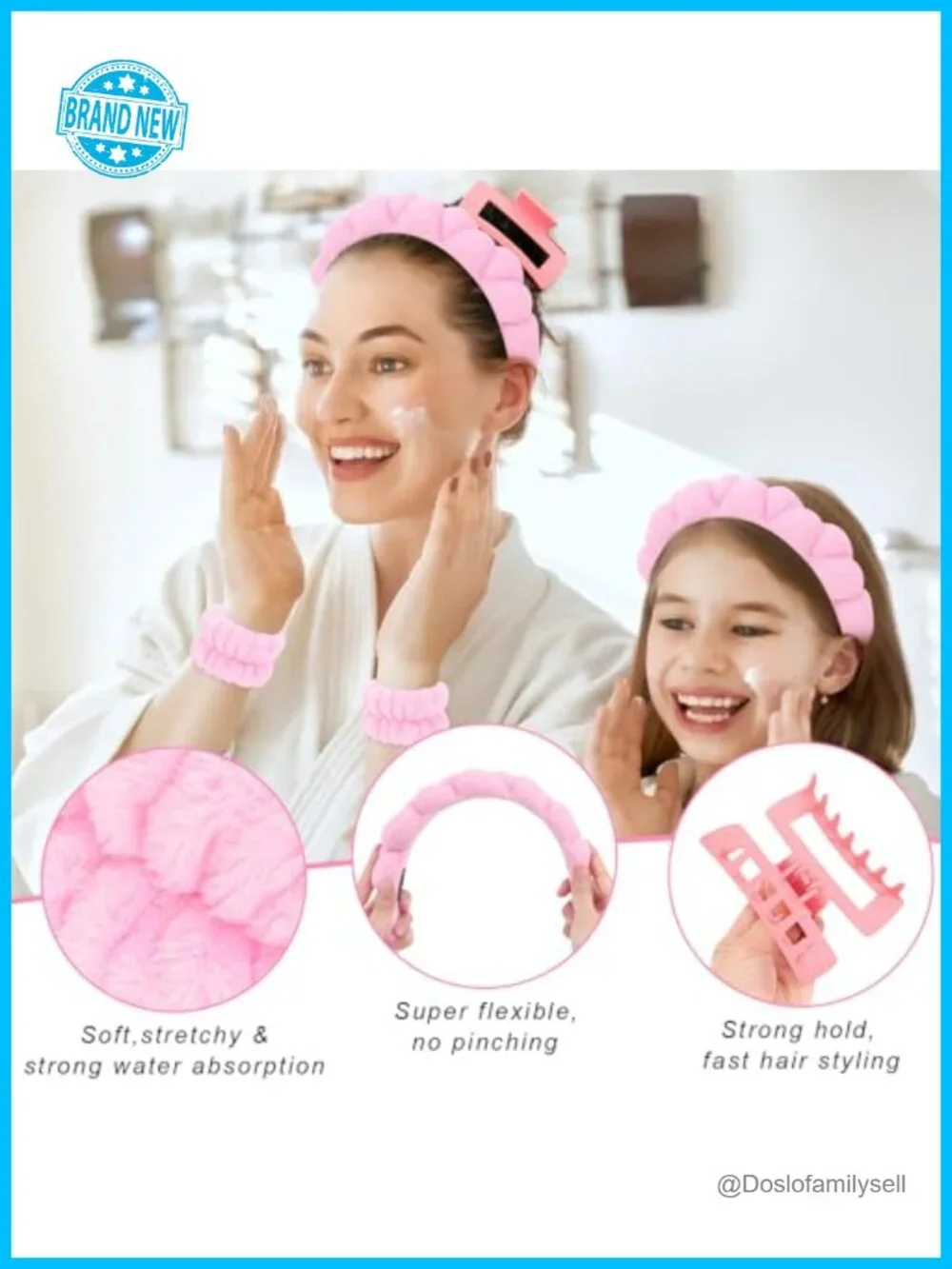 Spa Headband & Wrist Towel Set with Hair Claw Clip - Microfiber Absorbent
